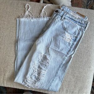 Rag & Bone Logan Mid-Rise Wide Leg Jeans in shade Coral Distressed